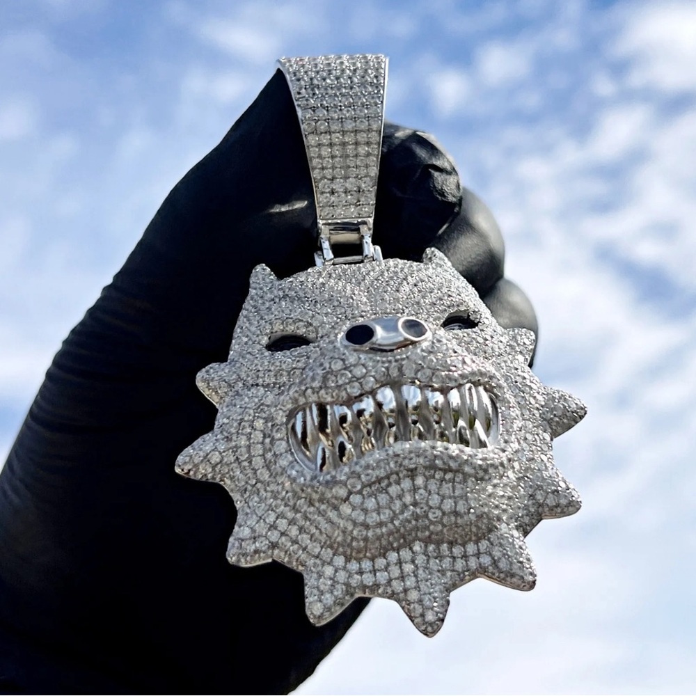 🔥Men's HUGE 3.5" Angry Pitbull Pendant 14k Gold Plated Super Iced Out